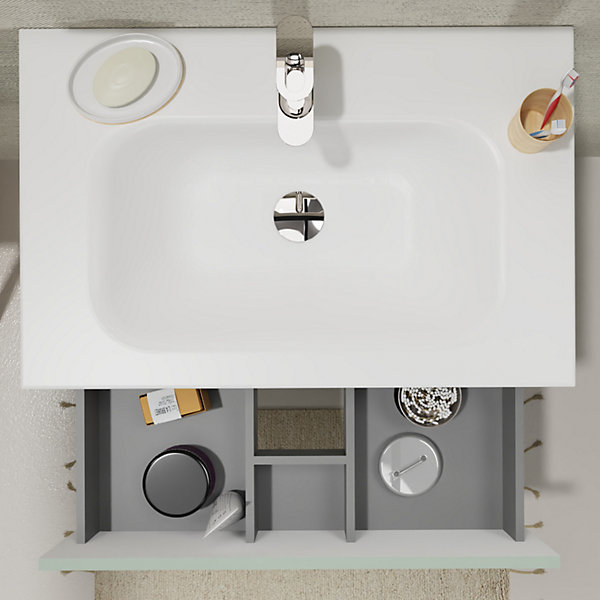 Meuble salle de bain 70 cm - Plan vasque Solid surface - Vert mat - A suspendre - Karaib 2