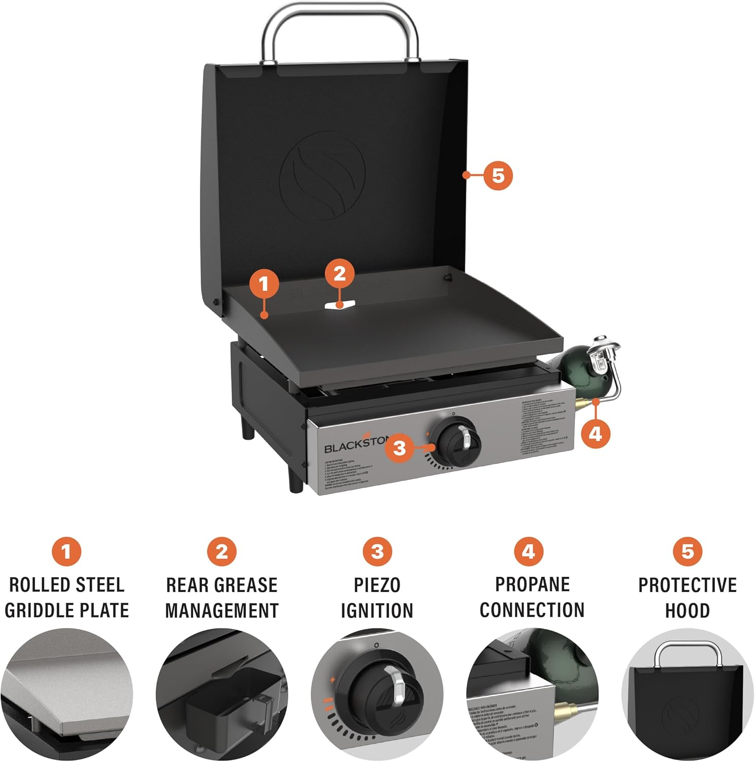 BLACKSTONE 1814 Stainless Steel Propane Gas Portable  Flat Top Griddle Frill Station for Kitchen  Camping  Outdoor  Tailgating  Tabletop  Countertop – Heavy Duty & 12  000 BTUs  17 Inch  Black