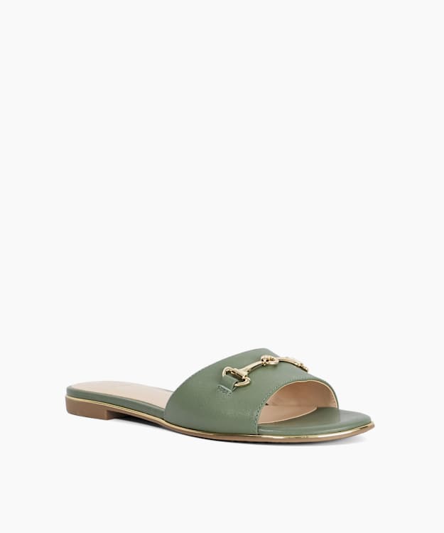 Leonies Green - Green Leather Slip-On Mule