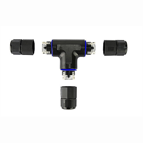 Connecteur de câble étanche en T IP68 3 fils noir
