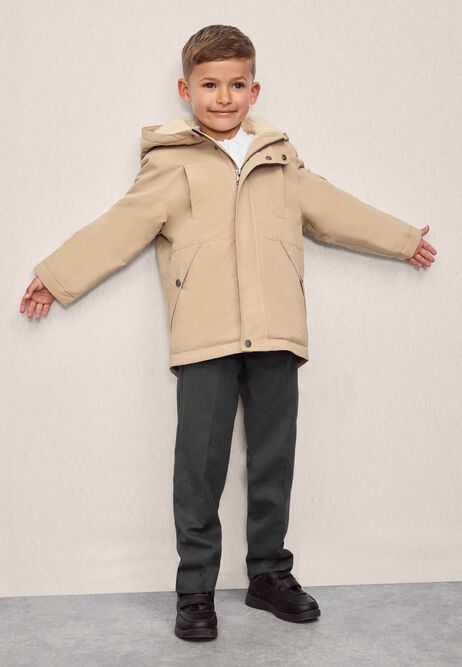 Younger Boys Stone Fleece Lined Parka Coat