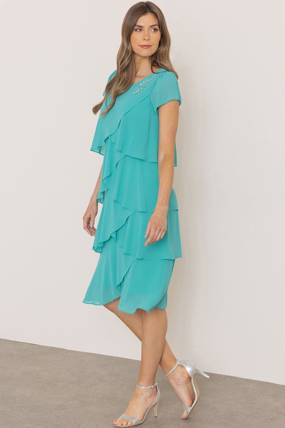 Klass. Embellished Layered Short Sleeve Dress