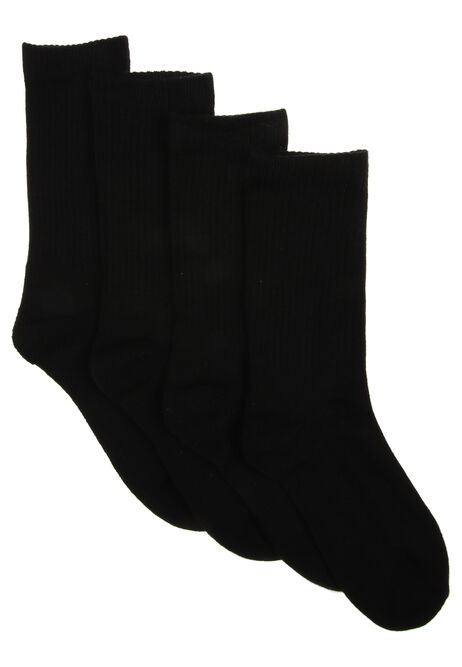 Womens 4pk Black Sport Ribbed Ankle Socks