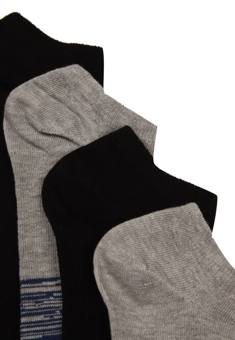 Mens 4pk Black & Grey Stripe Trainer Socks