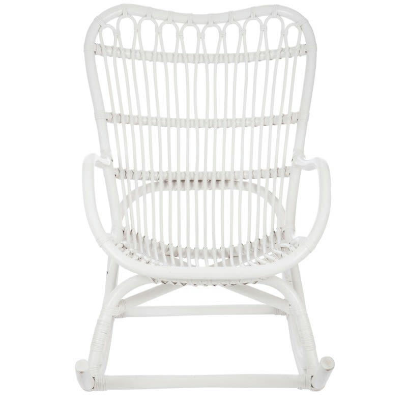 ROTIN - Fauteuil à bascule rotin blanc mat 110x91cm