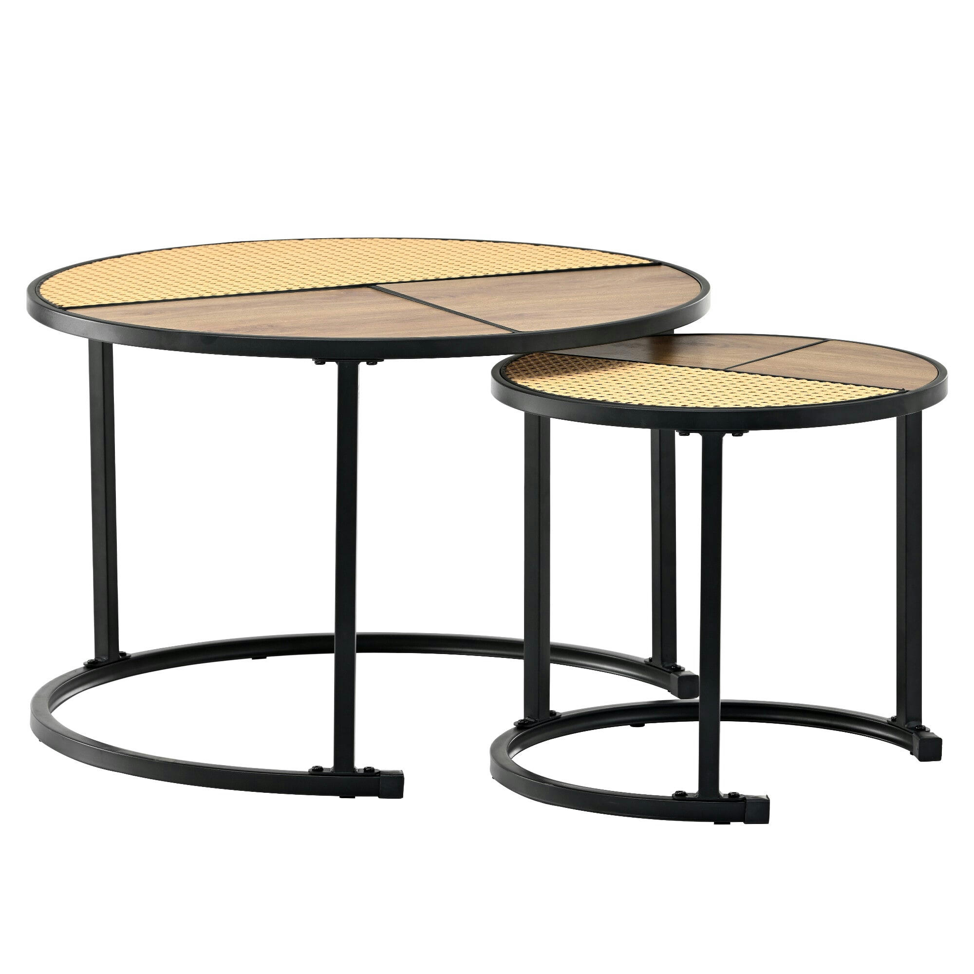 - Table basse en faux rotin ronde à double usage empilables