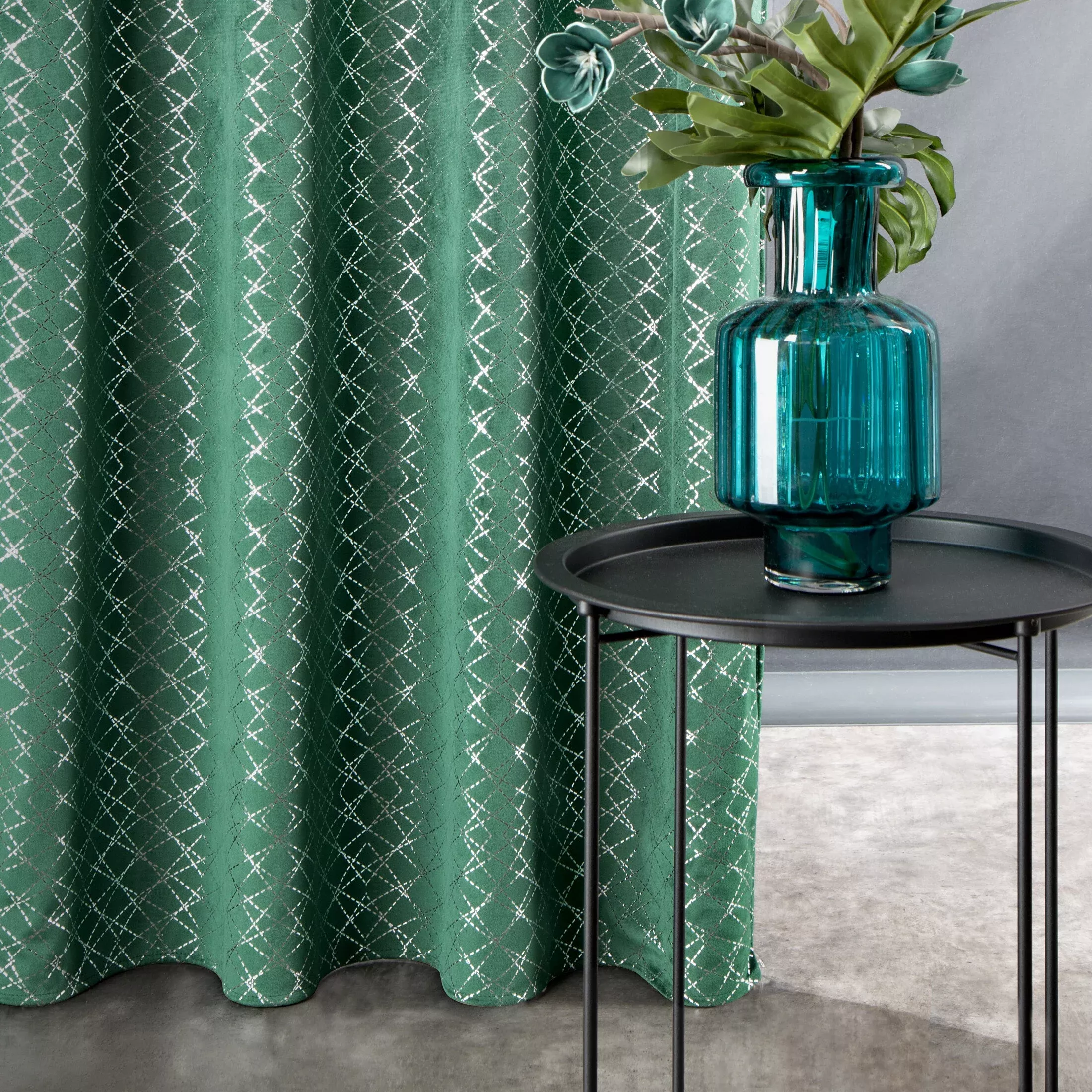 Zasłona welwetowa zielono, srebrna 140x250 cm przelotka - MOLY - Design 91
