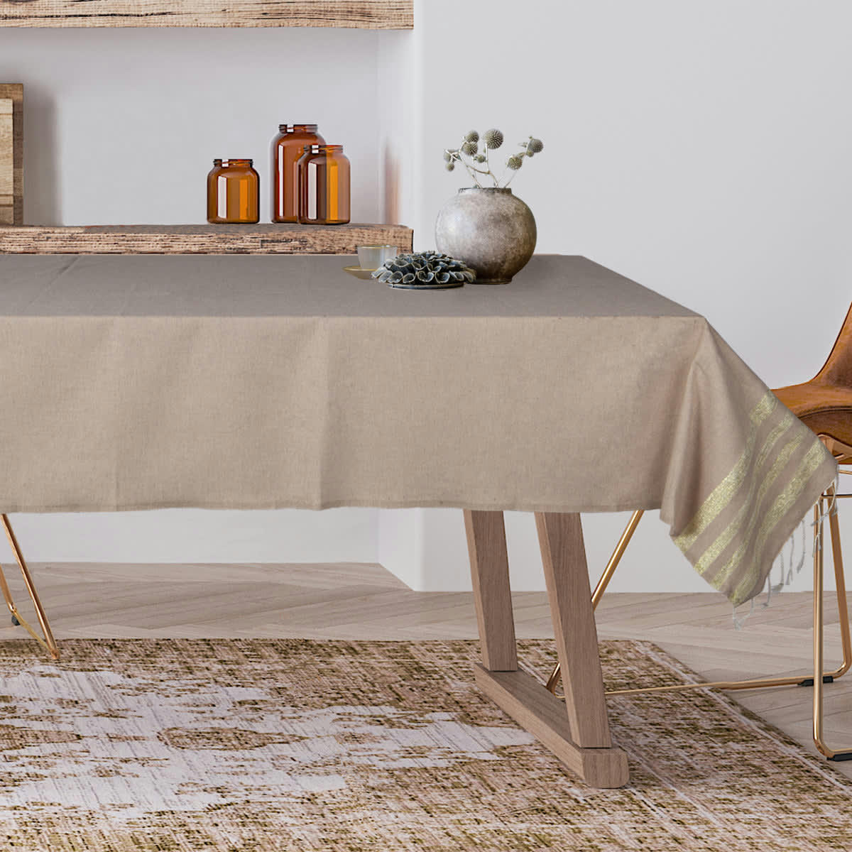 HAMPTONS - Nappe lurex coton  150x250 beige / or