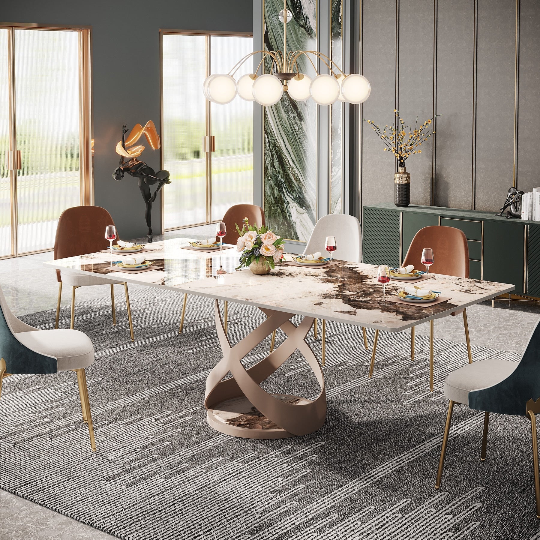 78.74 Modern Dining Table for 8, Rectangular Sintered Stone Top