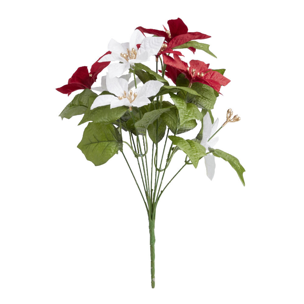 Bouquet fleurs artificielles poinsettia rouge et blanc H40cm