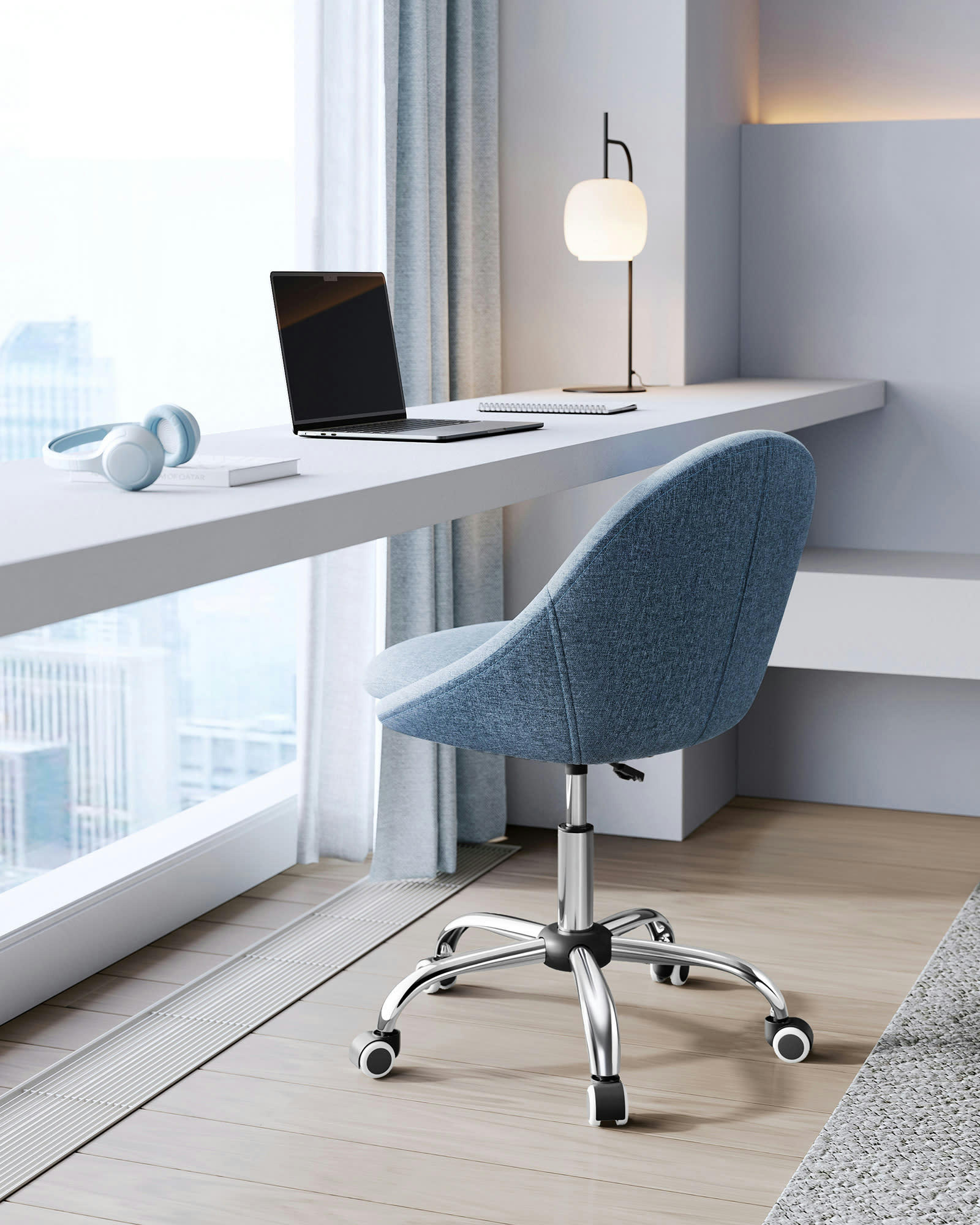 - Fauteuil de bureau réglable pivotant tissu coton-lin bleu