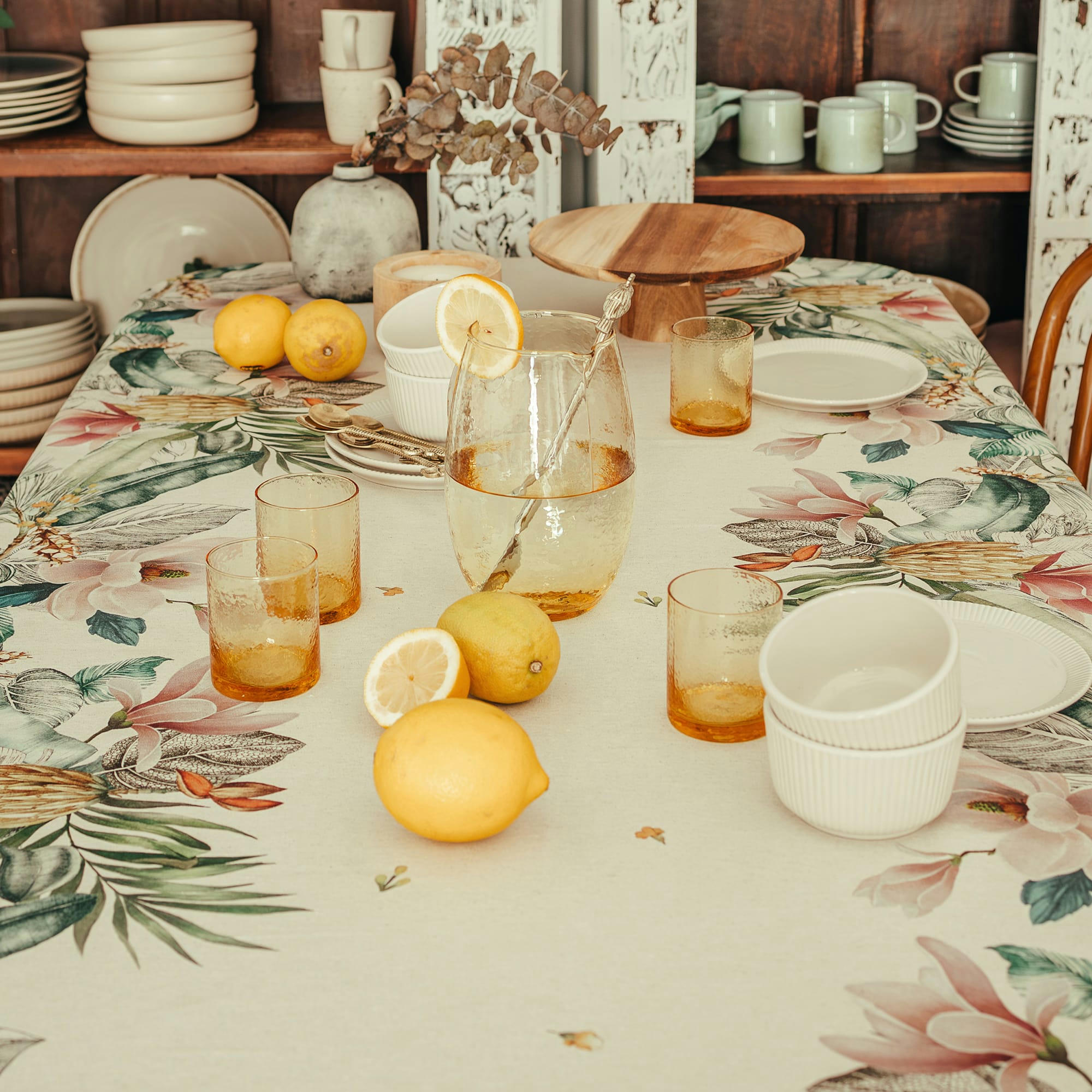 IRIA VERDE - Nappe en lin antitâche imprimée floral multicolore 140x200 cm