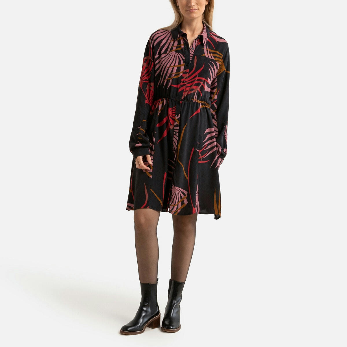 Robe courte imprimée, manches longues