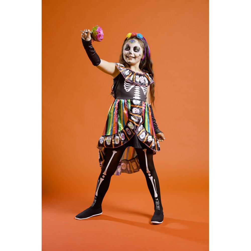 Déguisement enfant Dia de los Muertos squelette robe collant 7/10ans