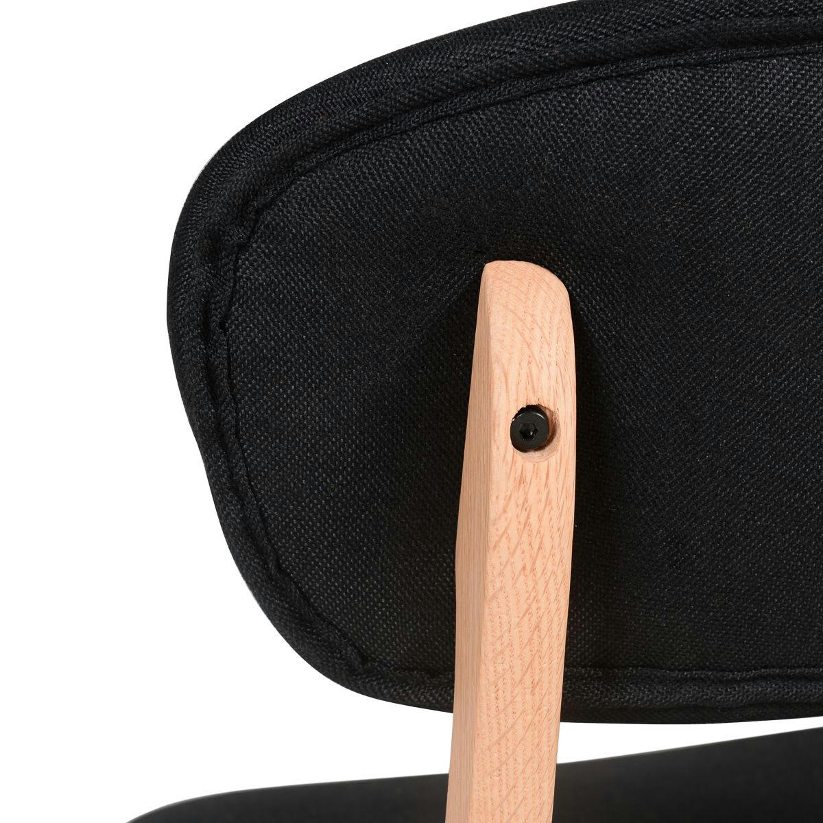 HANA - Chaise plan de travail tissu noir et pieds chêne