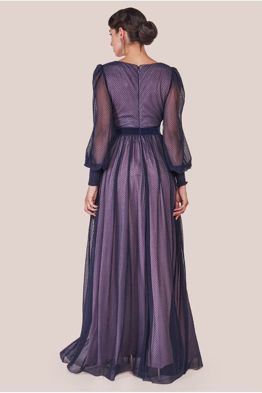 Goddiva Corsage V-Neck Dobby Mesh Maxi