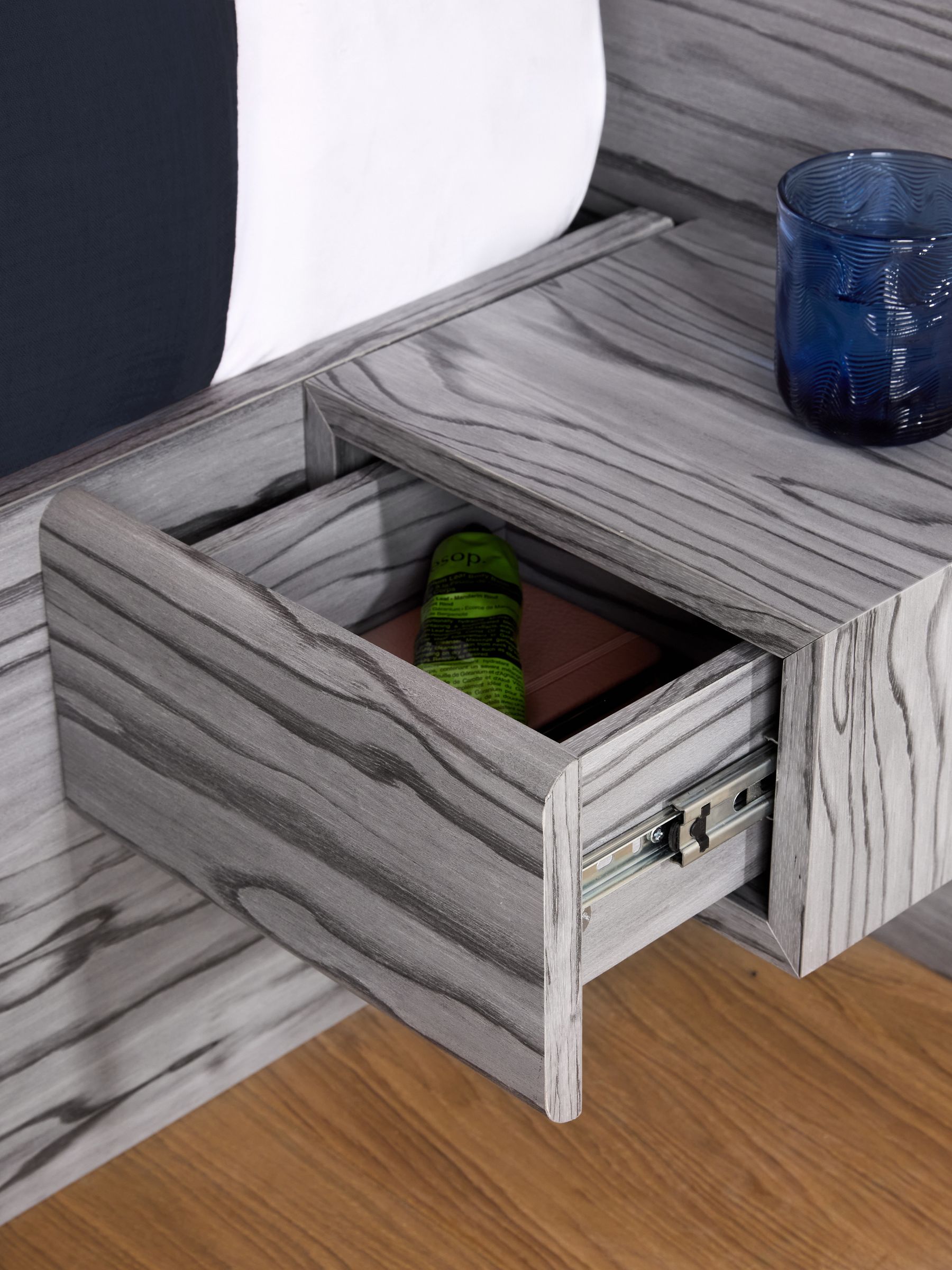Zeke Ottoman Storage Bed in Grey Pine Effect