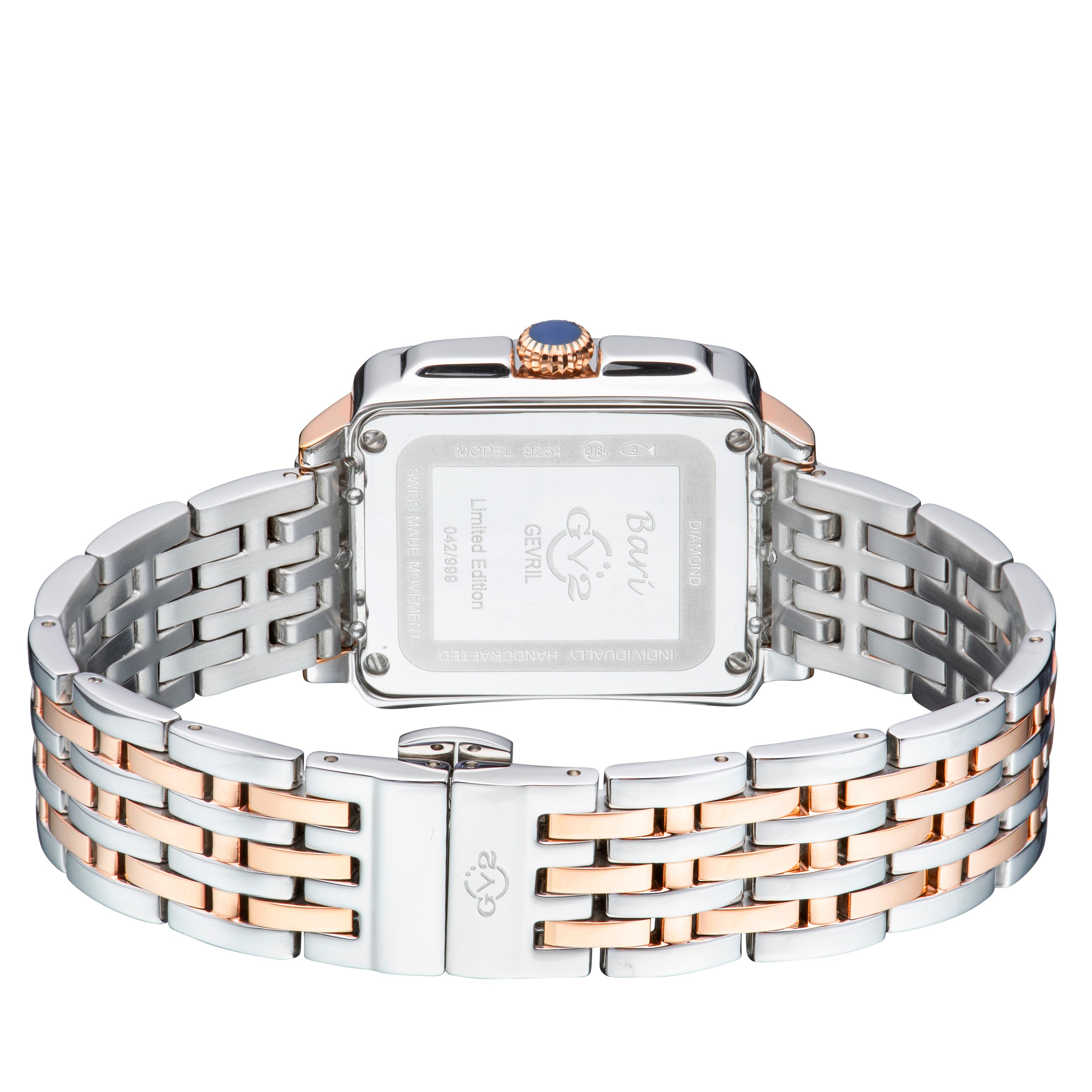 GV2 Bari Diamond-Set Luxury Watch with Swiss Quartz Movement, Two-Tone IP Rose Gold and Stainless Steel Bracelet, 34 MM, Sapphire Crystal