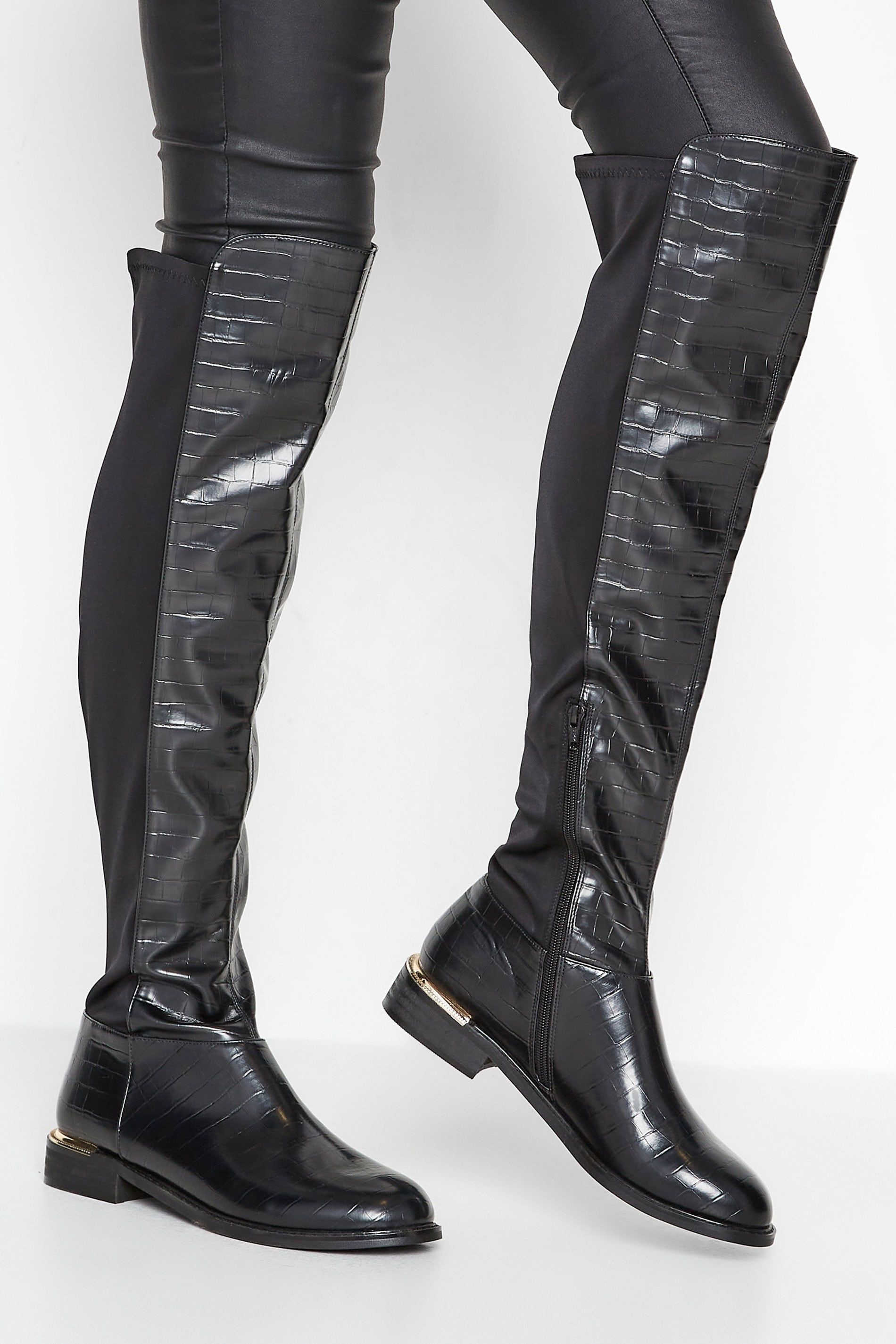 Long Tall Sally Knee High 50/50 Faux Leather Croc Boots