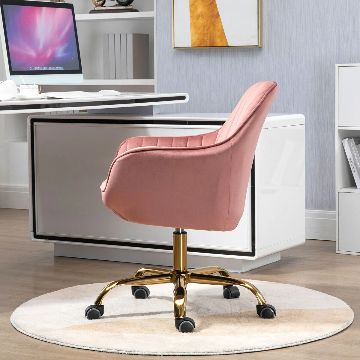 360 Pink Velvet Swivel Chair With High Back - N/A