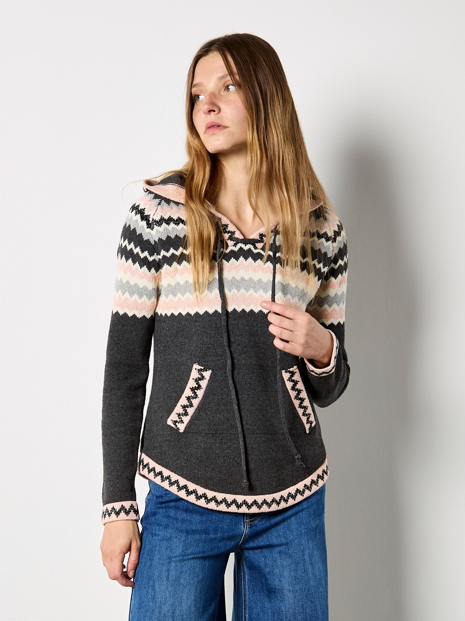 Apricot Chevron Sparkle Hooded Jumper