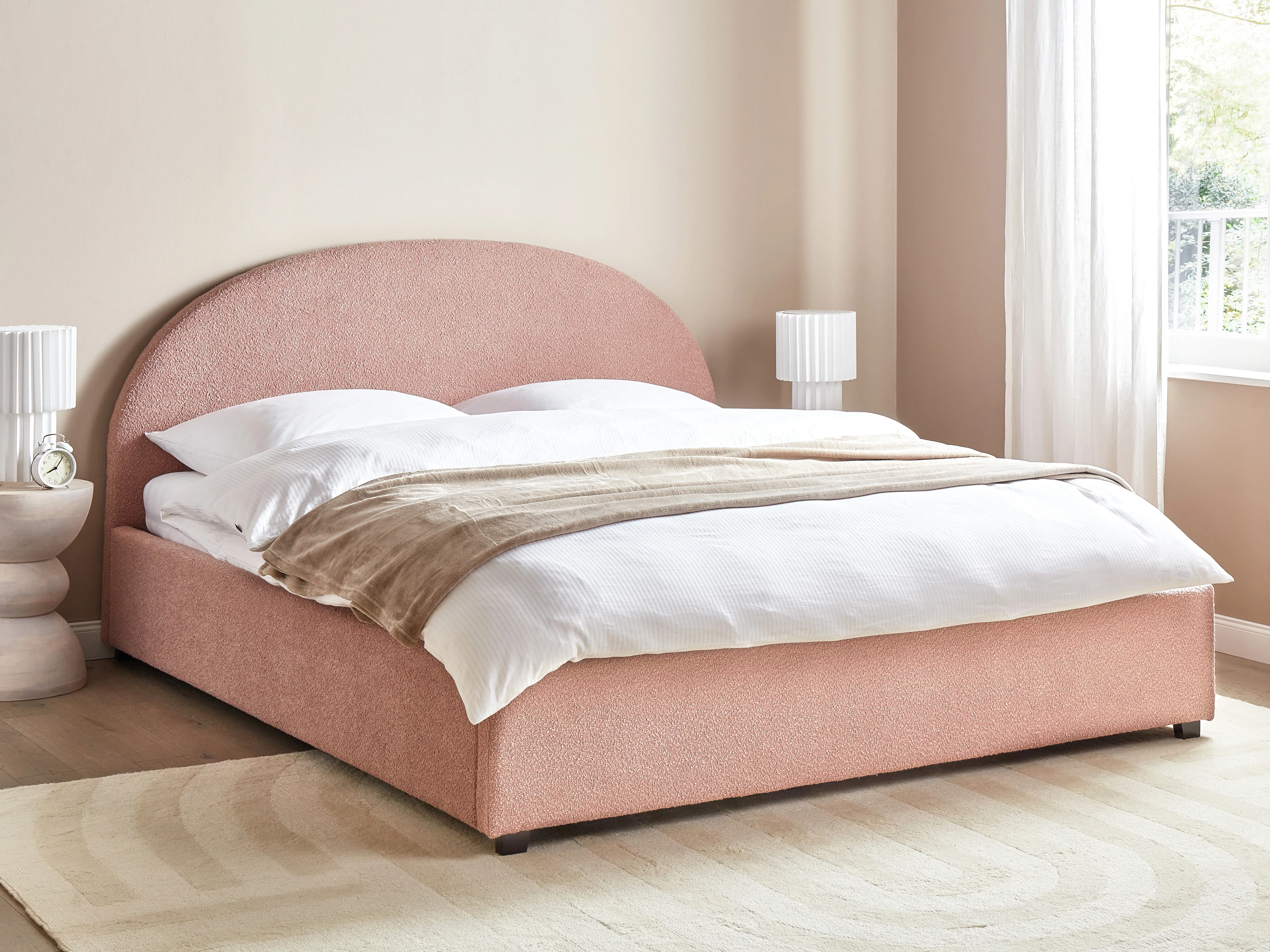 Ottoman Bed Boucle VAUCLUSE 180 x 200 cm (EU Super King) Pastel Pink