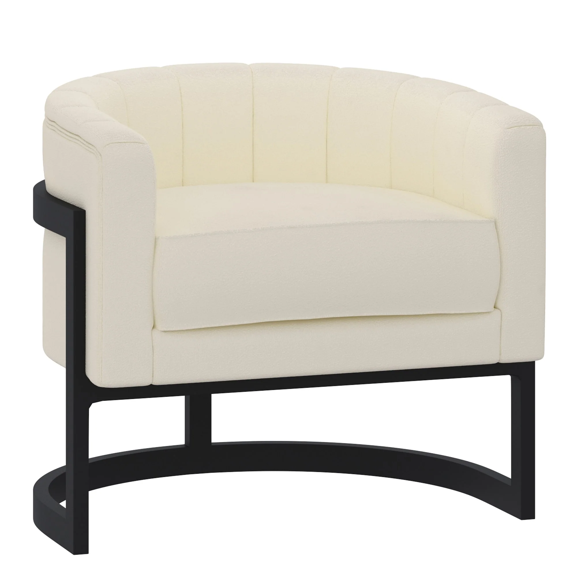 Modern Boucle Fabric Accent Chair - Ivory and Black