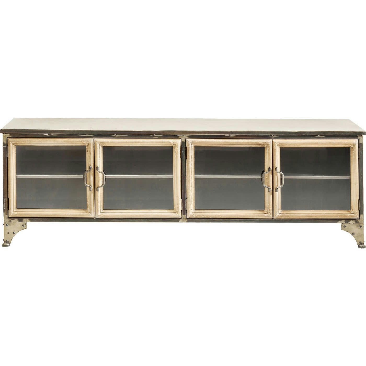 KONTOR - Meuble TV 4 portes industriel en acier et verre