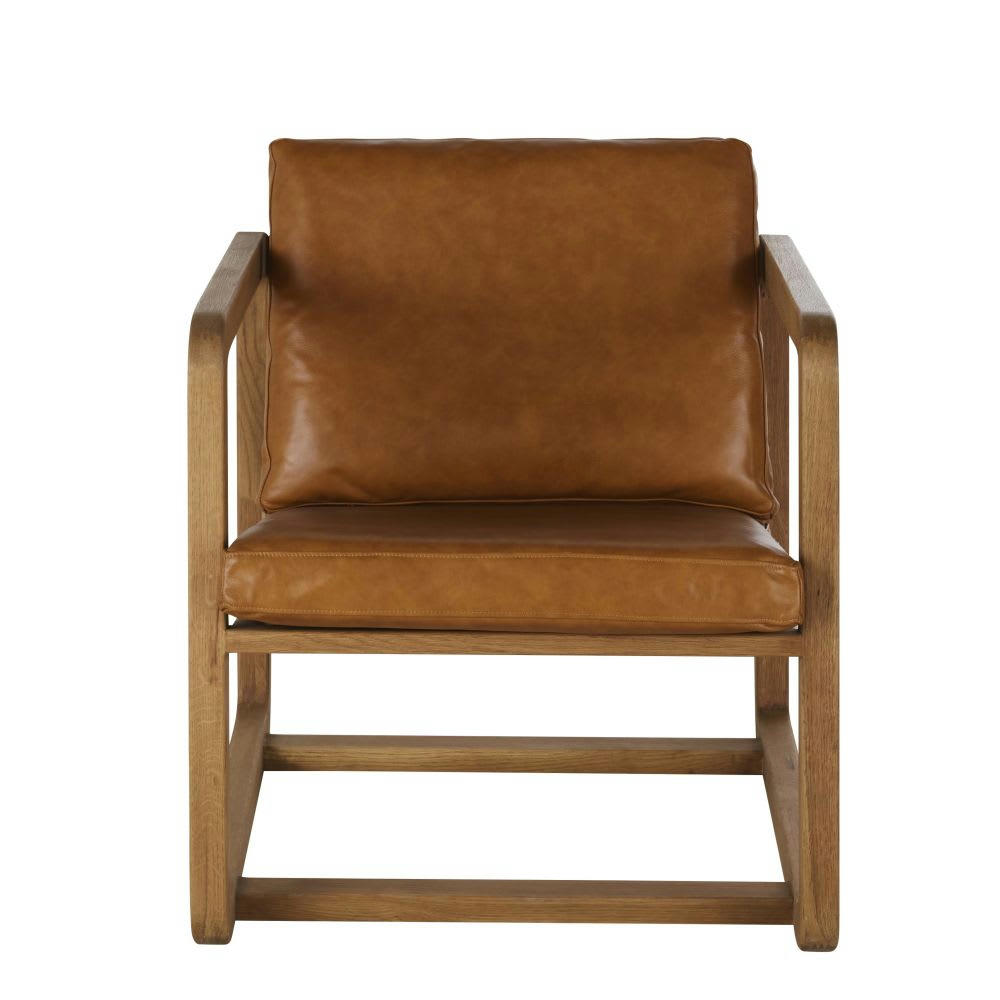 Cinnamon - Fauteuil en cuir de vache marron et bois de chêne