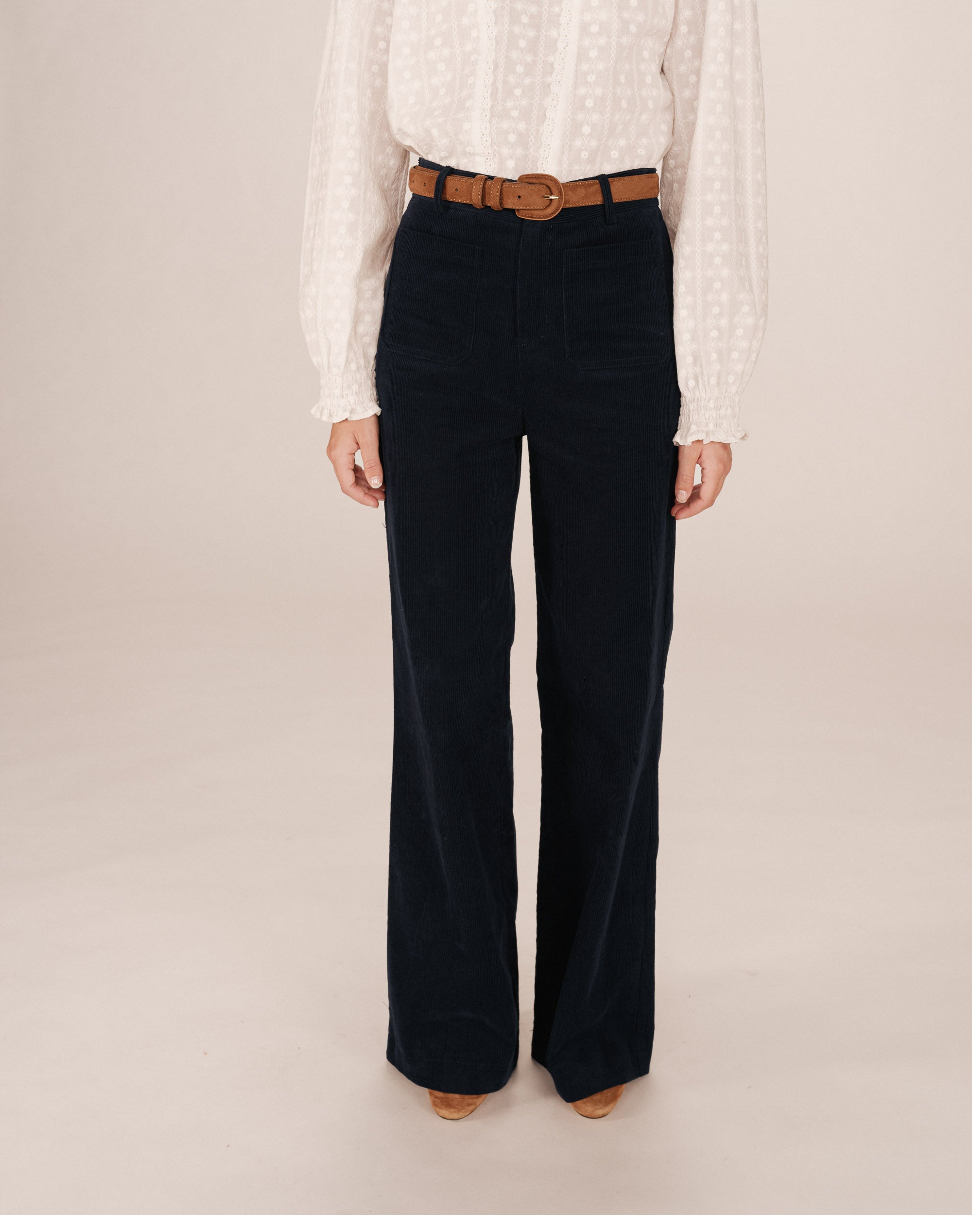 Pantalon large velours marine Samba
