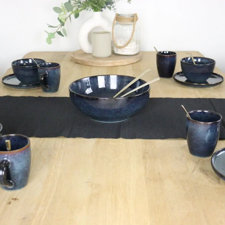 OTIX Saladeschaal Diep Serveerbord Schaal Blauw 25cm Aardewerk EBONY