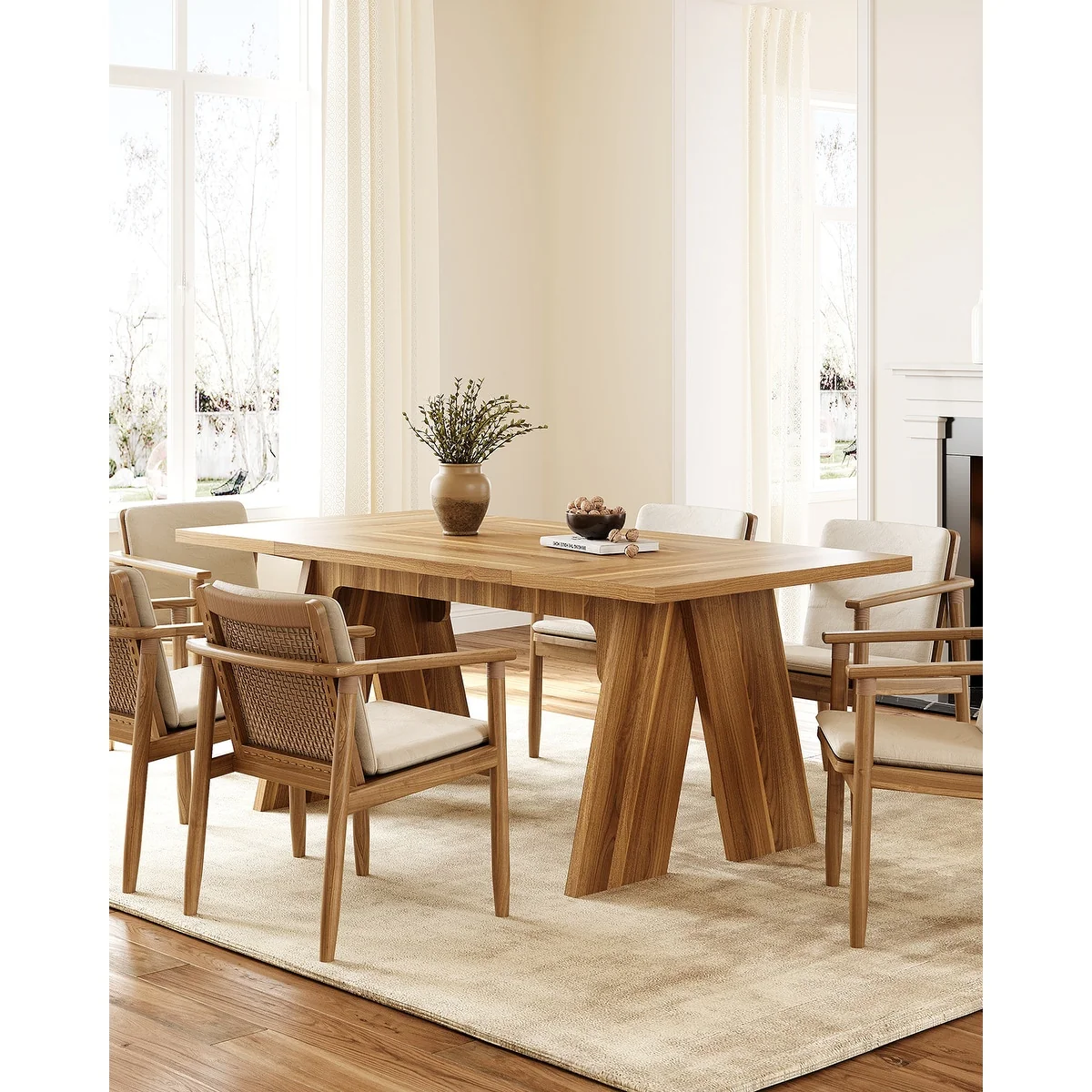 Rectangular Dining Table with Solid Wood Legs for Kitchen, Dining Room, Living Room (Chairs Not Included)