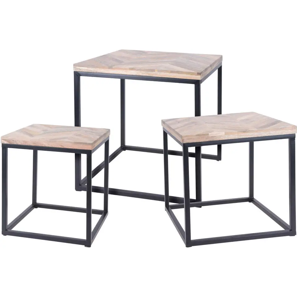 Season Deco Bijzettafels set - 3 stuks - hout en metaal - zwart