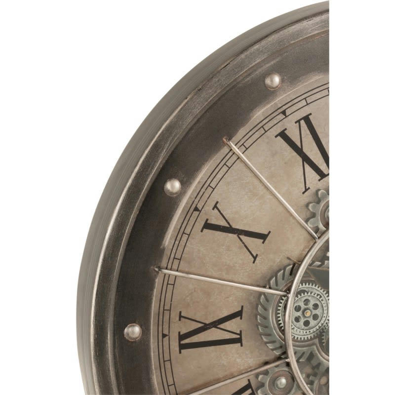 MÉCANISME - Horloge chiffres romains mécanisme apparent métal gris D80cm