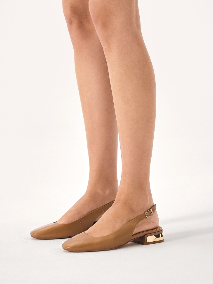 Comfortable slingback pumps with metal embellishment on the heel