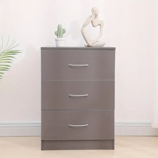 NNETM Modern Gray Bedside Table with 3 Drawers