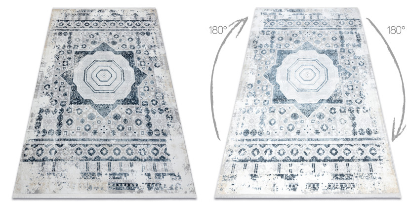 Dywan DUKE 51542 krem / niebieski - Rozeta vintage, 80x150 cm