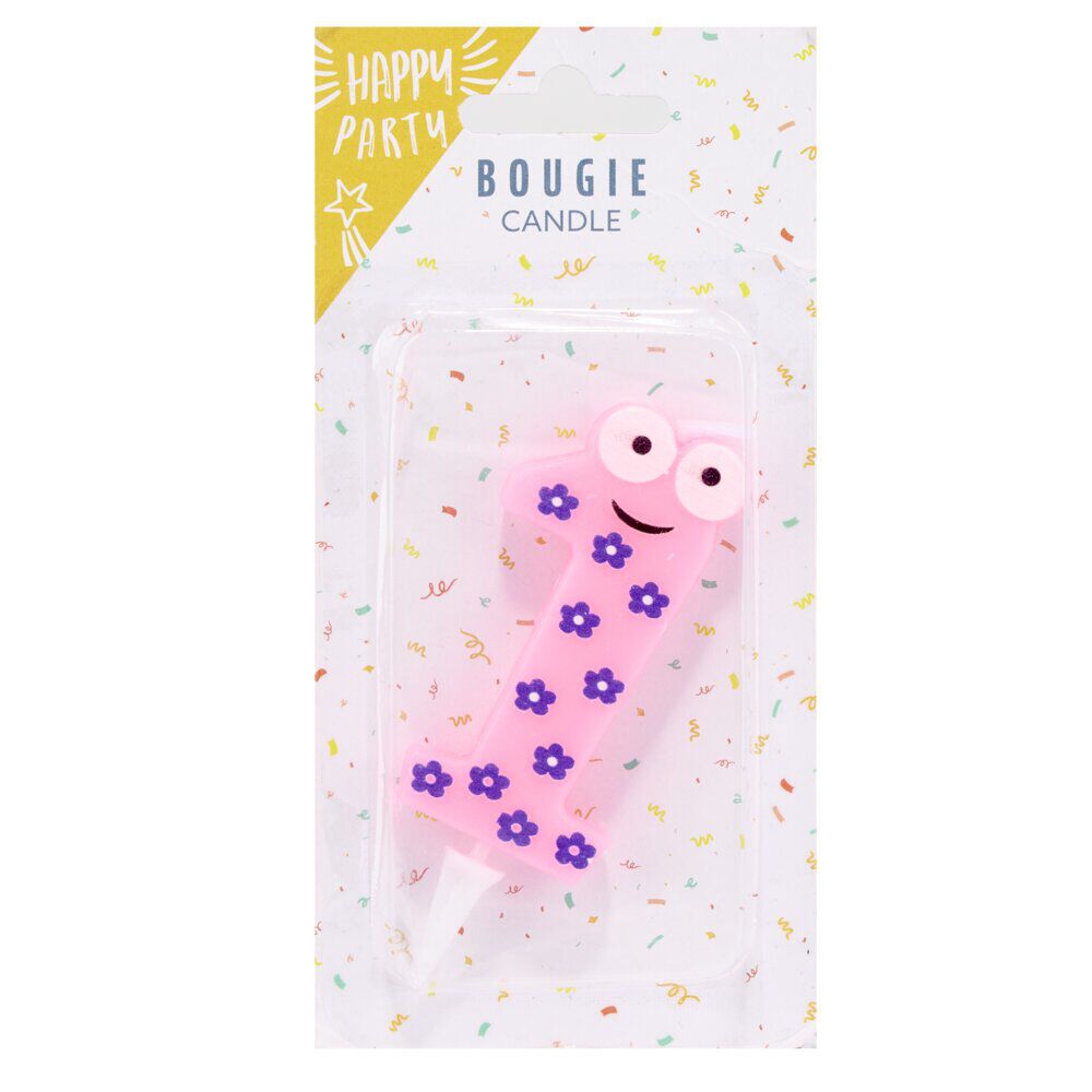 Bougie chiffre 1 cire personnage fleurs rose et violet H8,5cm