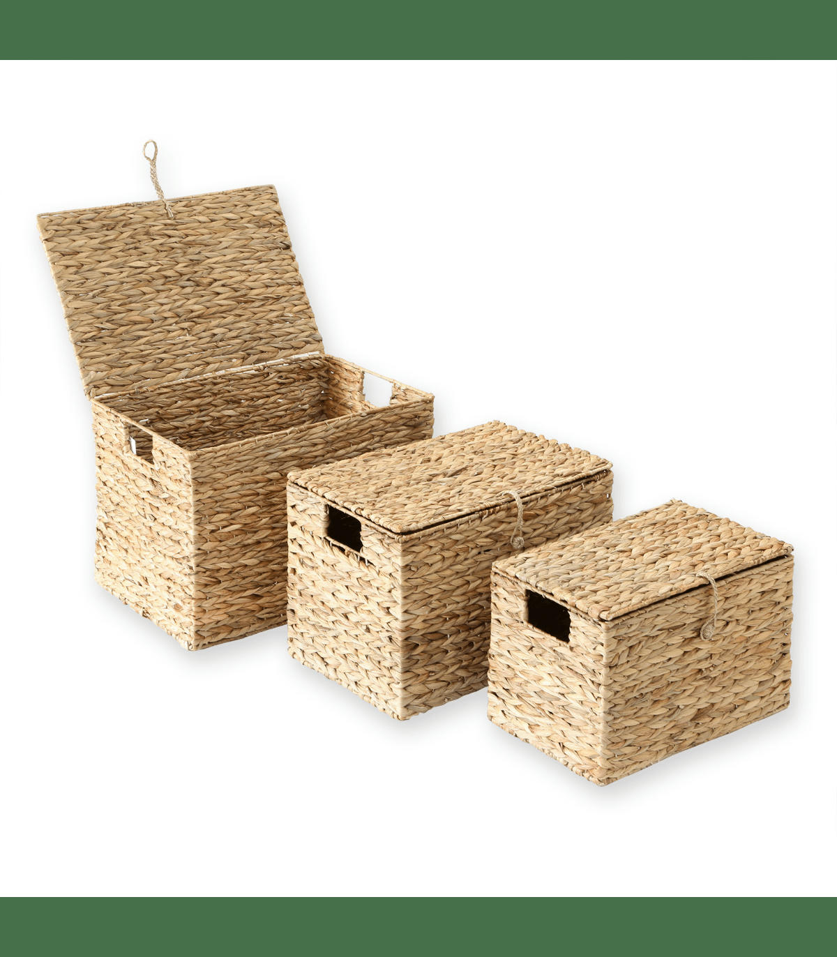 - Lot de 3 Coffres en Jacinthe d'Eau avec Couvercle - Marron