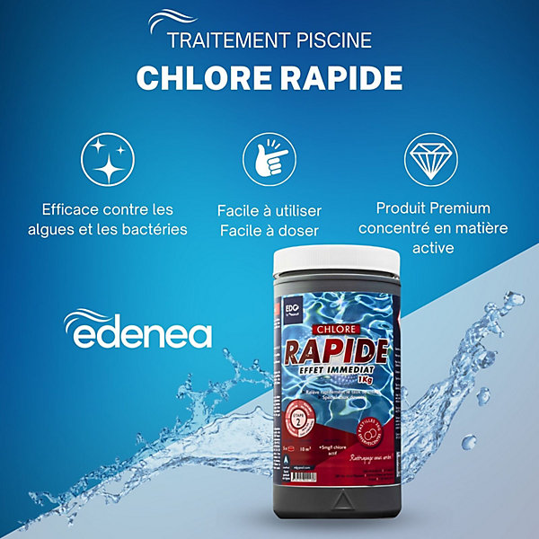 Chlore Rapide Piscine - Chlore Choc- Pastilles - Boite 1kg - Pastilles 20G - Effet Immediat - Edg
