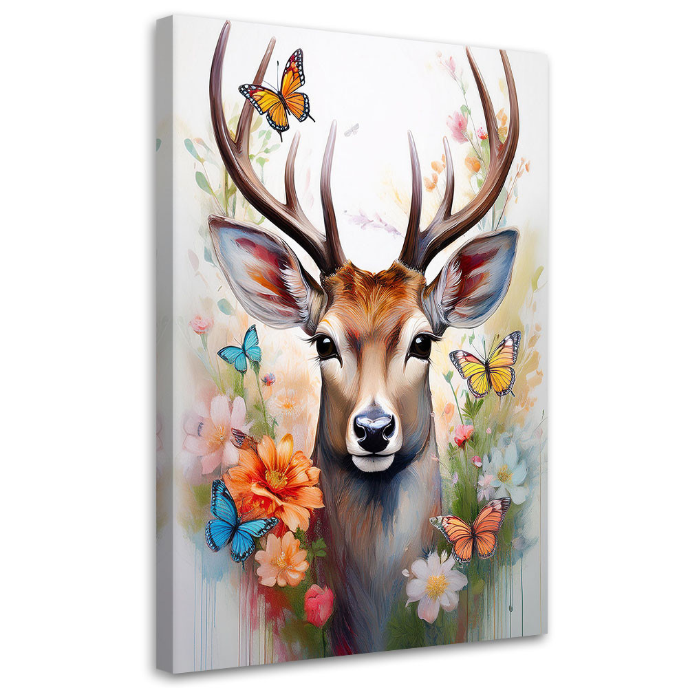 Feeby Obraz na płótnie, Jeleń Kwiaty Zwierzęta Natura 40x60