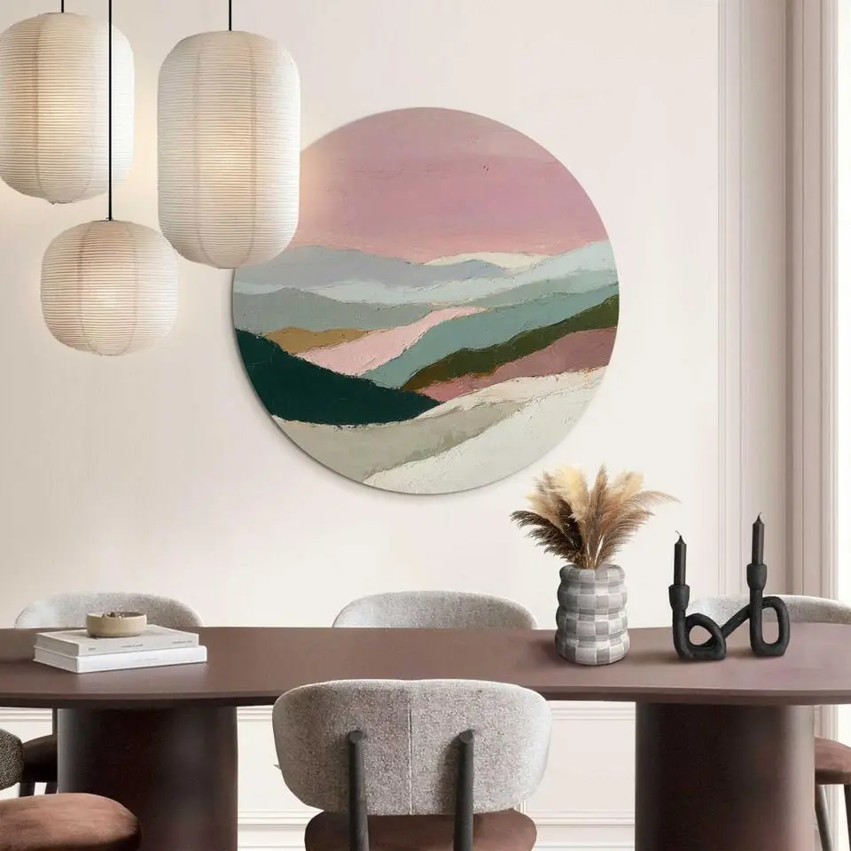 Glasschilderij Bergen in roze wolken I - &Oslash; 70 - Roze