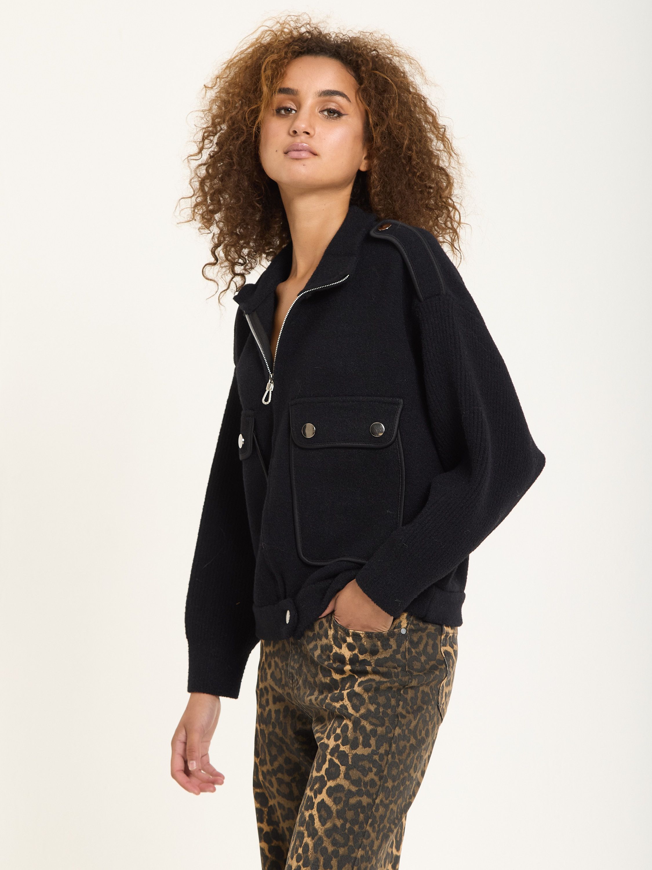 House of Holland Black Utility Knit Bomber Jacket