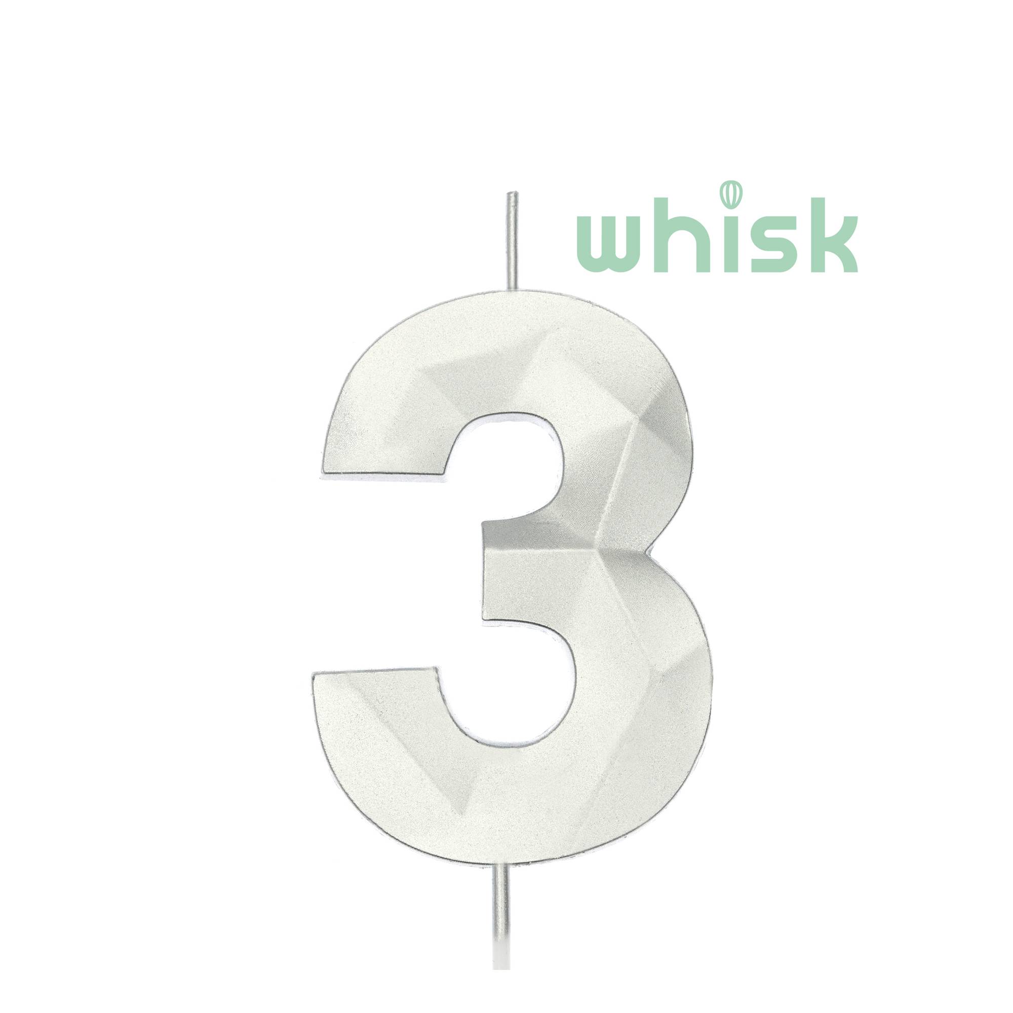 Whisk Silver Faceted Number 3 Candle