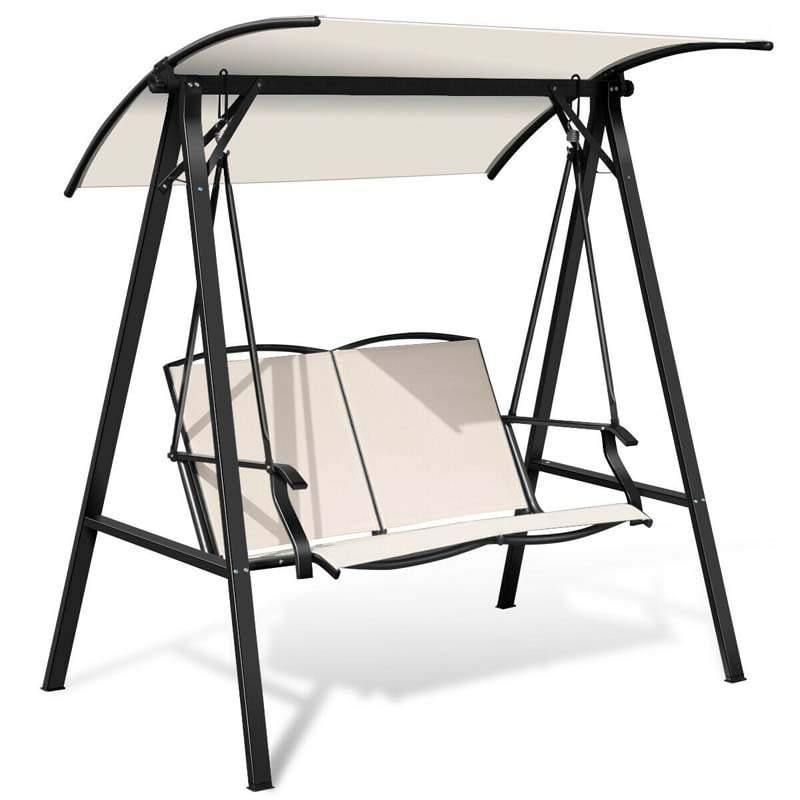 2 Person Porch Swing Outdoor Lounge Chair with Adjustable Top Canopy