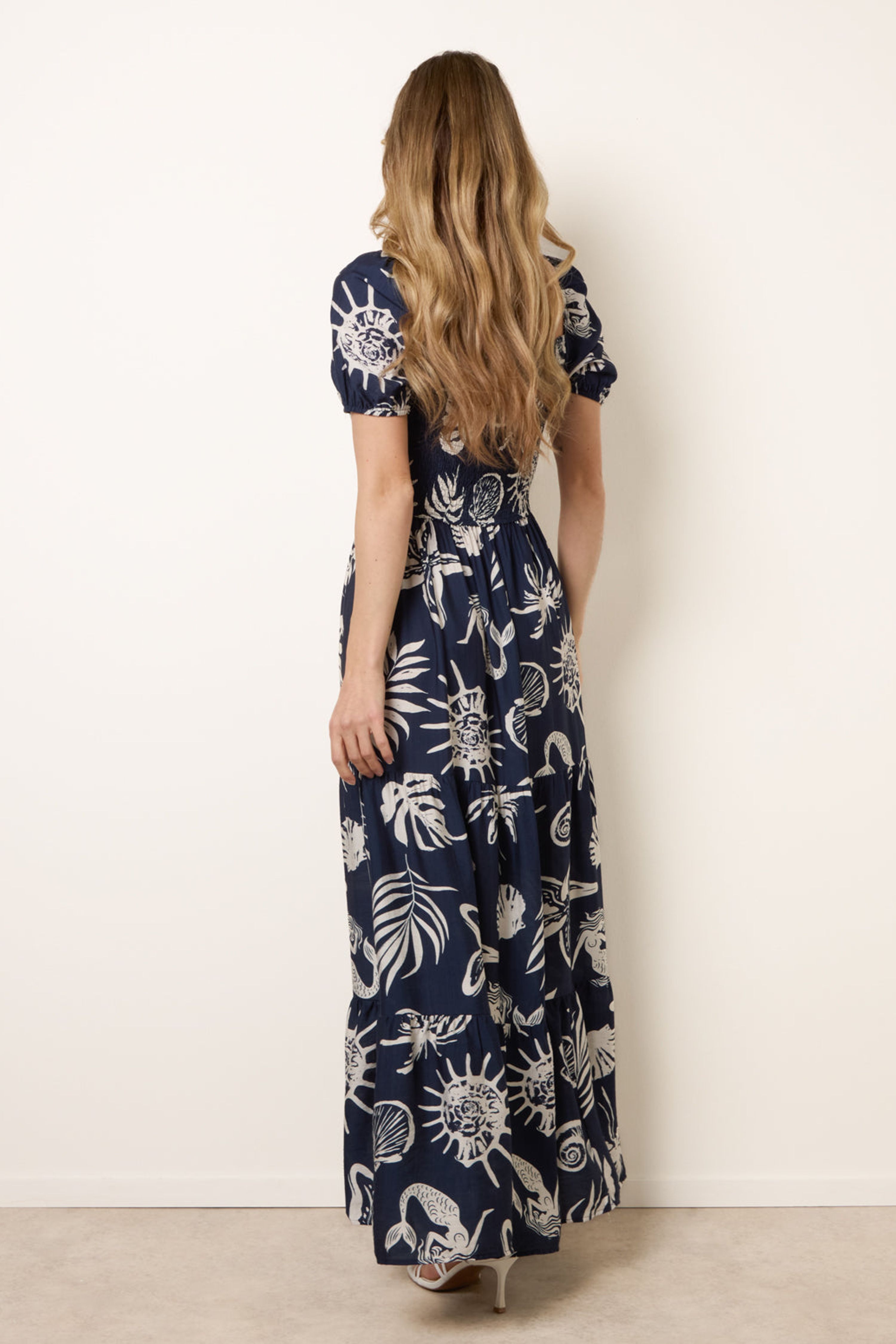 Blue Vanilla Navy Knot Front Puff Sleeve Dress