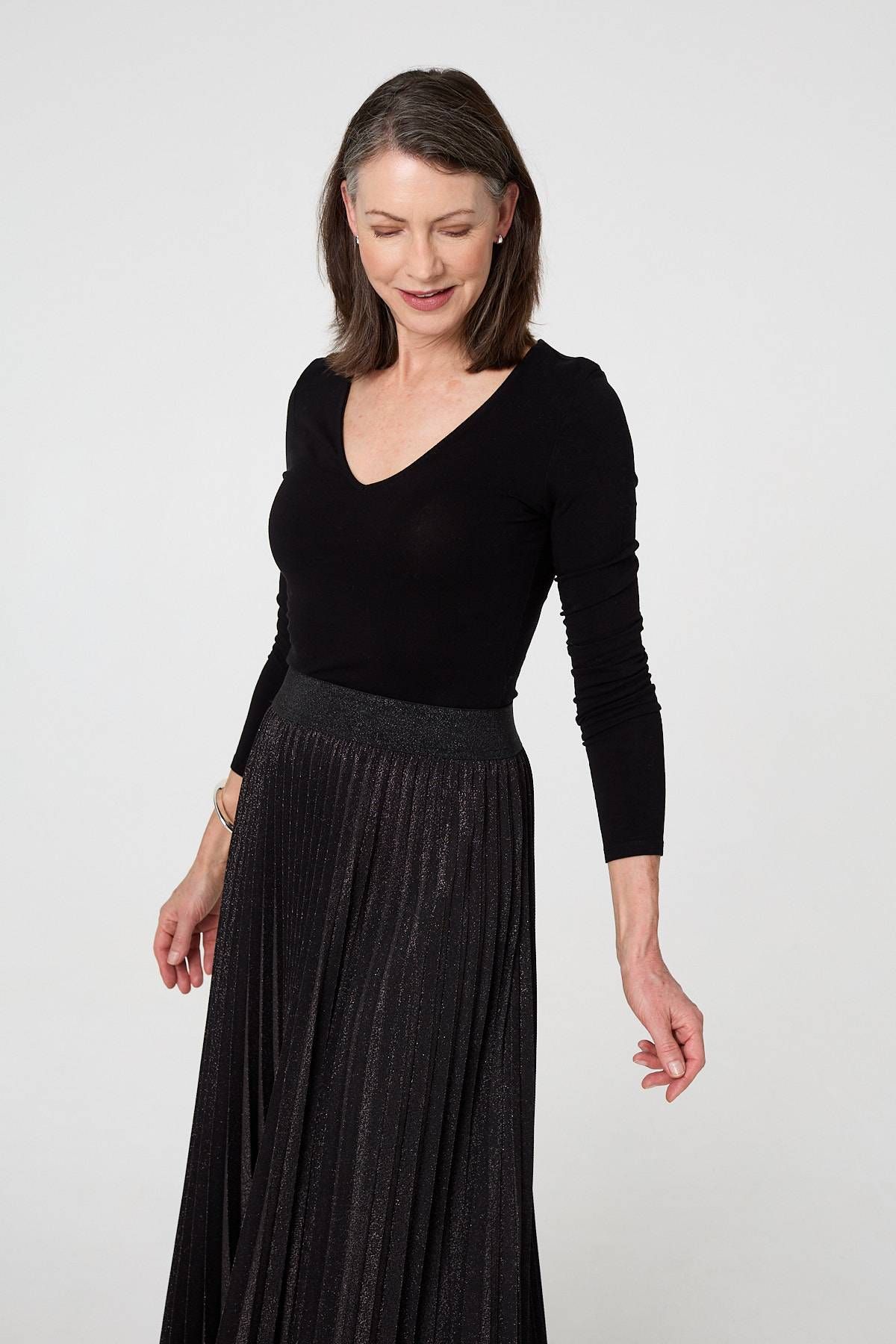 Izabel London Sparkly Pleated High Waist Maxi Skirt