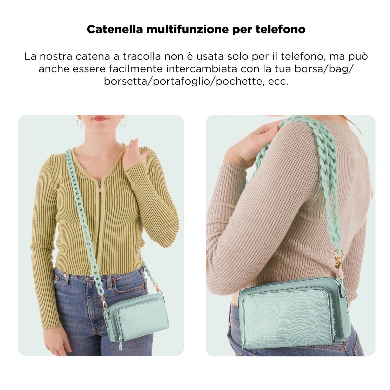 Tracolla smartphone e borsetta menta 120 cm – Fashionally