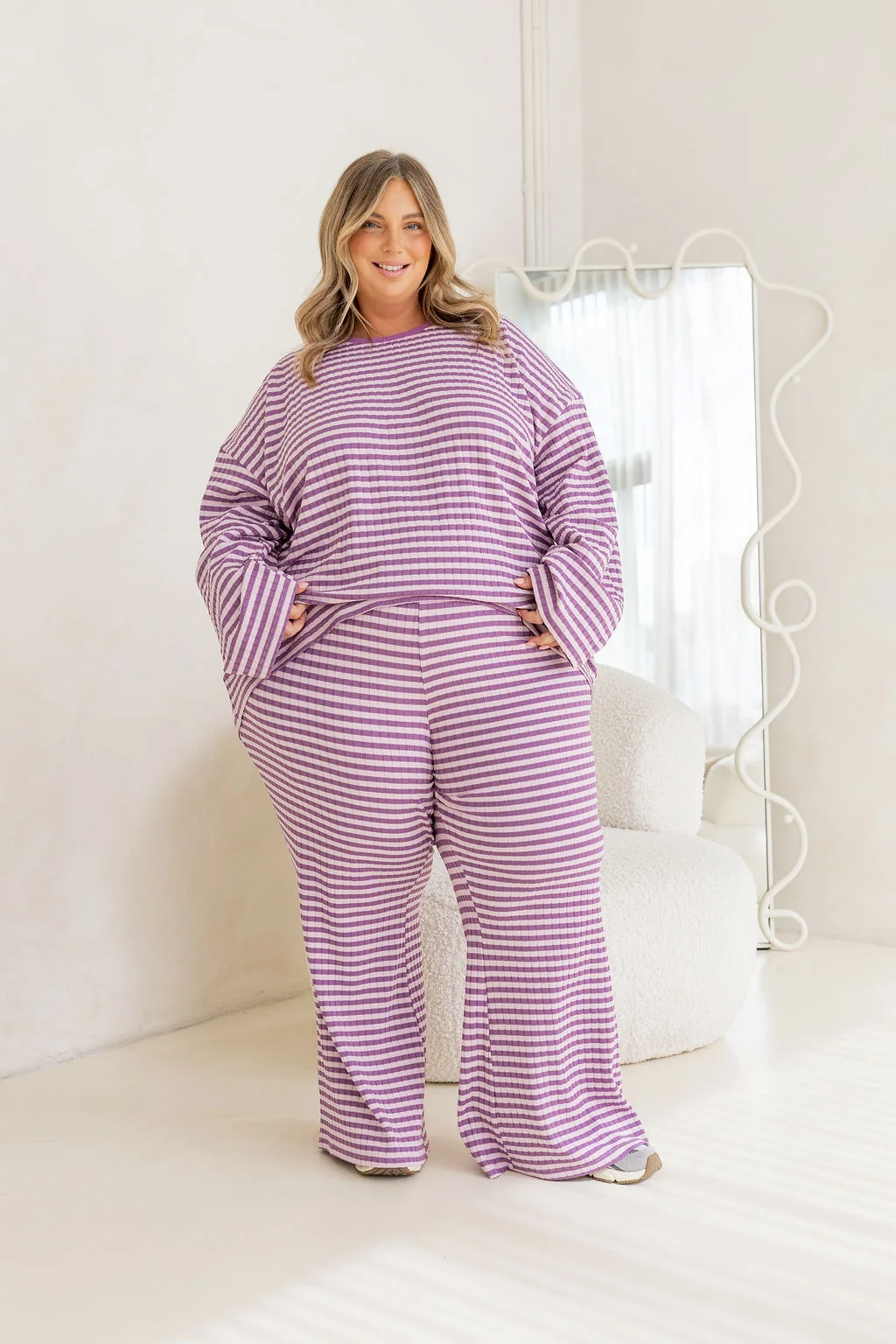 Henry Lounge Knit Pant in Purple/Lilac Stripe