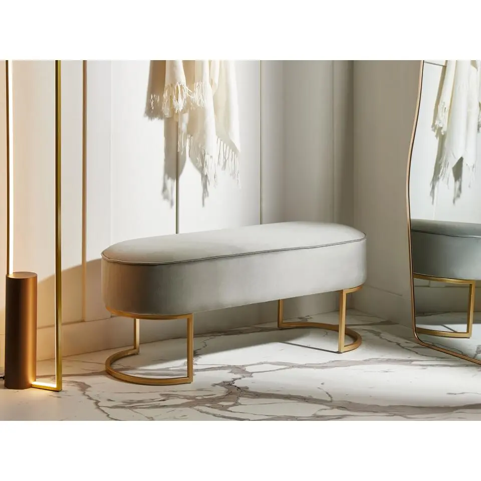 MILRY - Voetenbank - Lichtgrijs - Fluweel